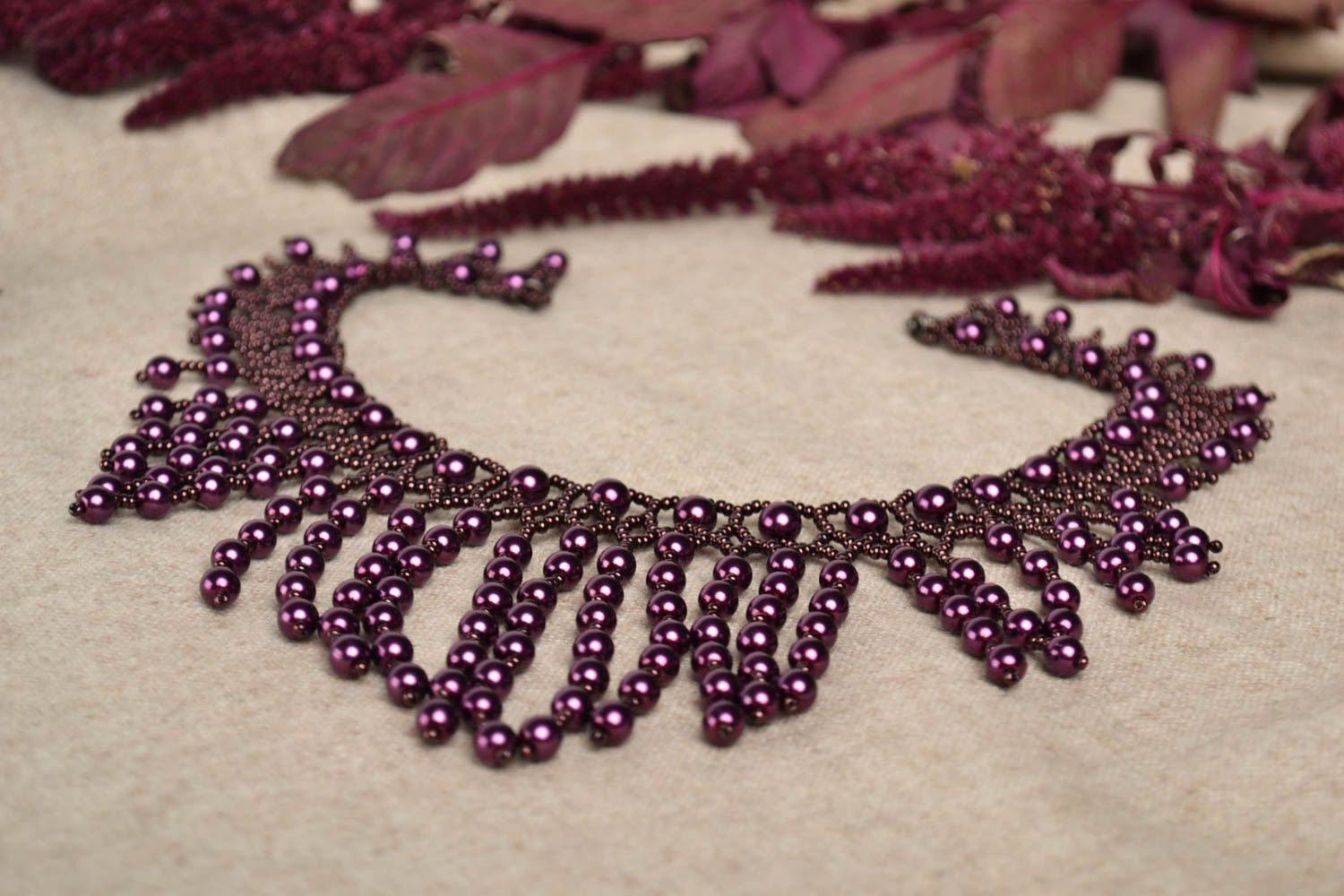 Handmade beaded necklace seed beads jewelry evening necklace handmade accessory photo 1