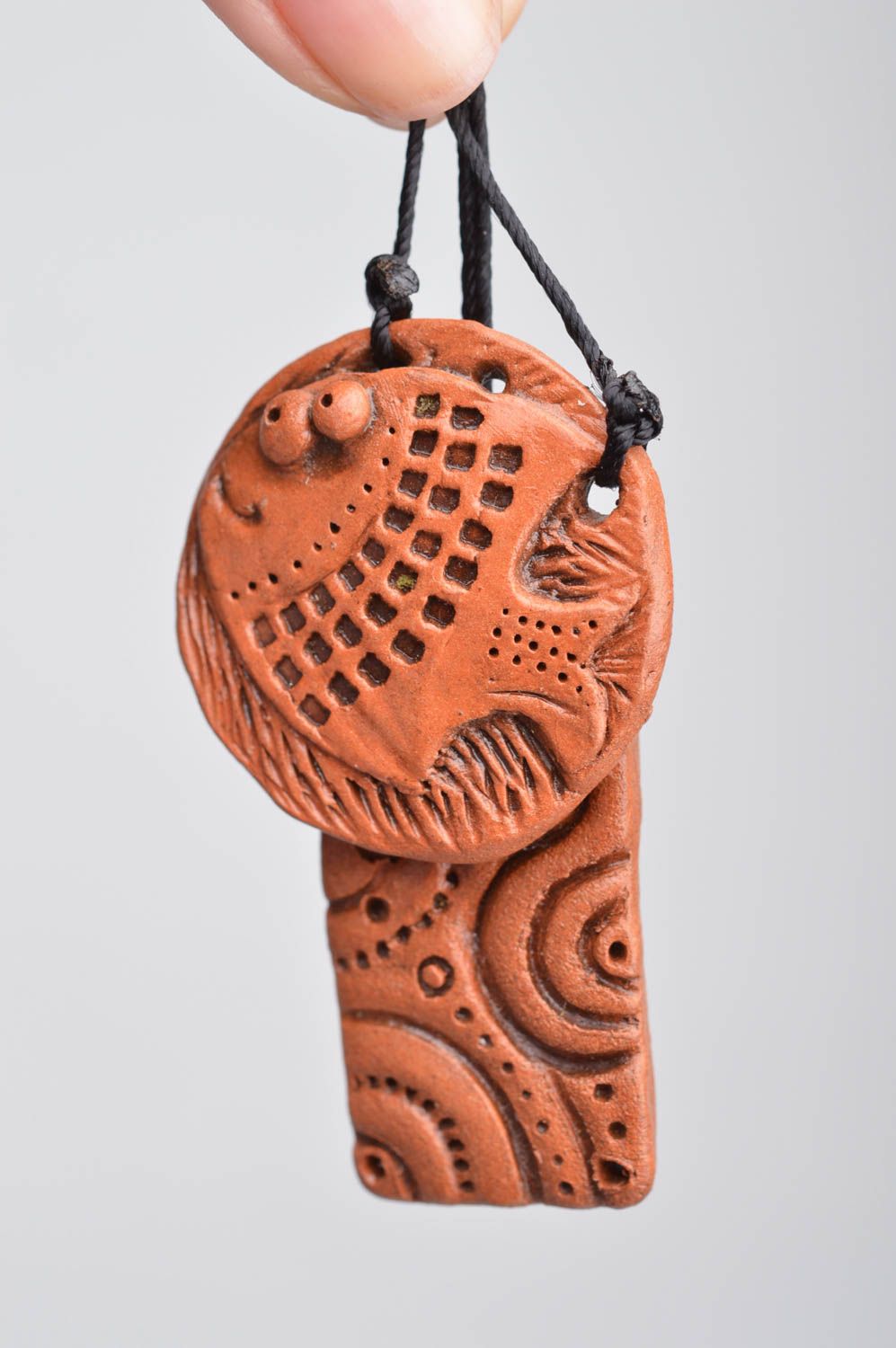 Handmade set of pendants 2 ceramic pendants stylish ethnic accessories photo 3