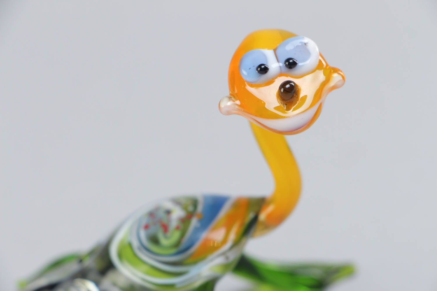 Handmade collectible lampwork glass miniature animal figurine of colorful turtle photo 3