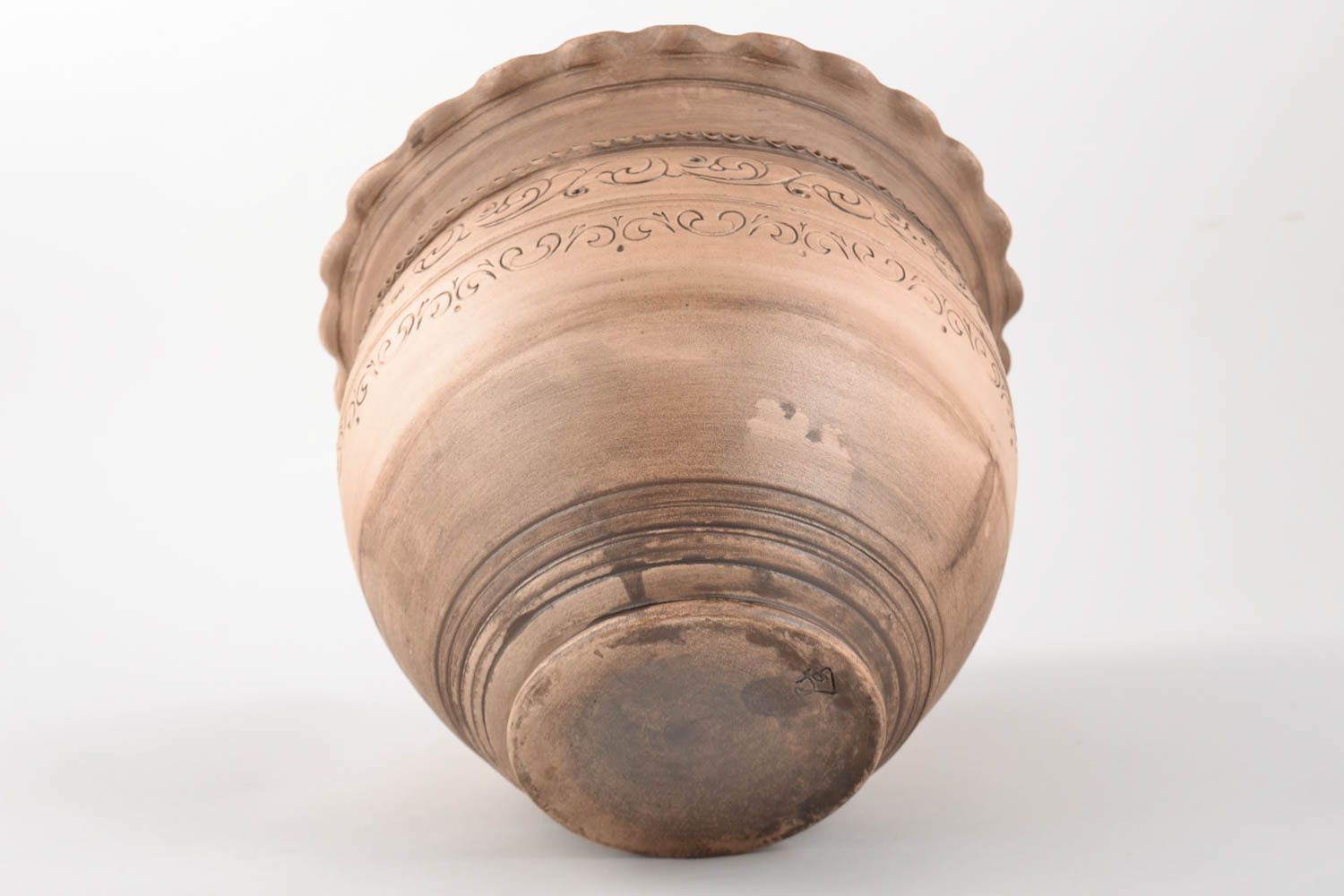 Pote de cerámica para cocer al horno con ornamento hecho a mano 5 litros foto 3