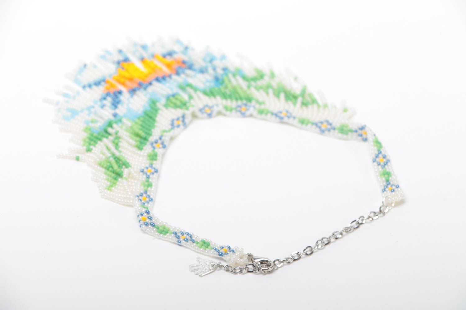 Ожерелье из бисера разноцветное ромашковое авторское красивое ручной работы фото 4