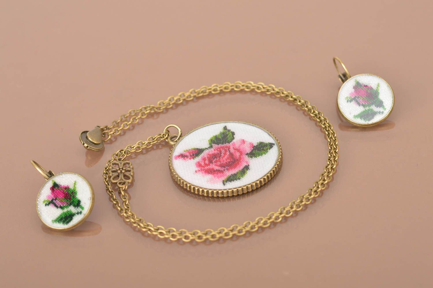 Handmade jewelry set flower jewelry dangling earrings pendant necklace photo 4