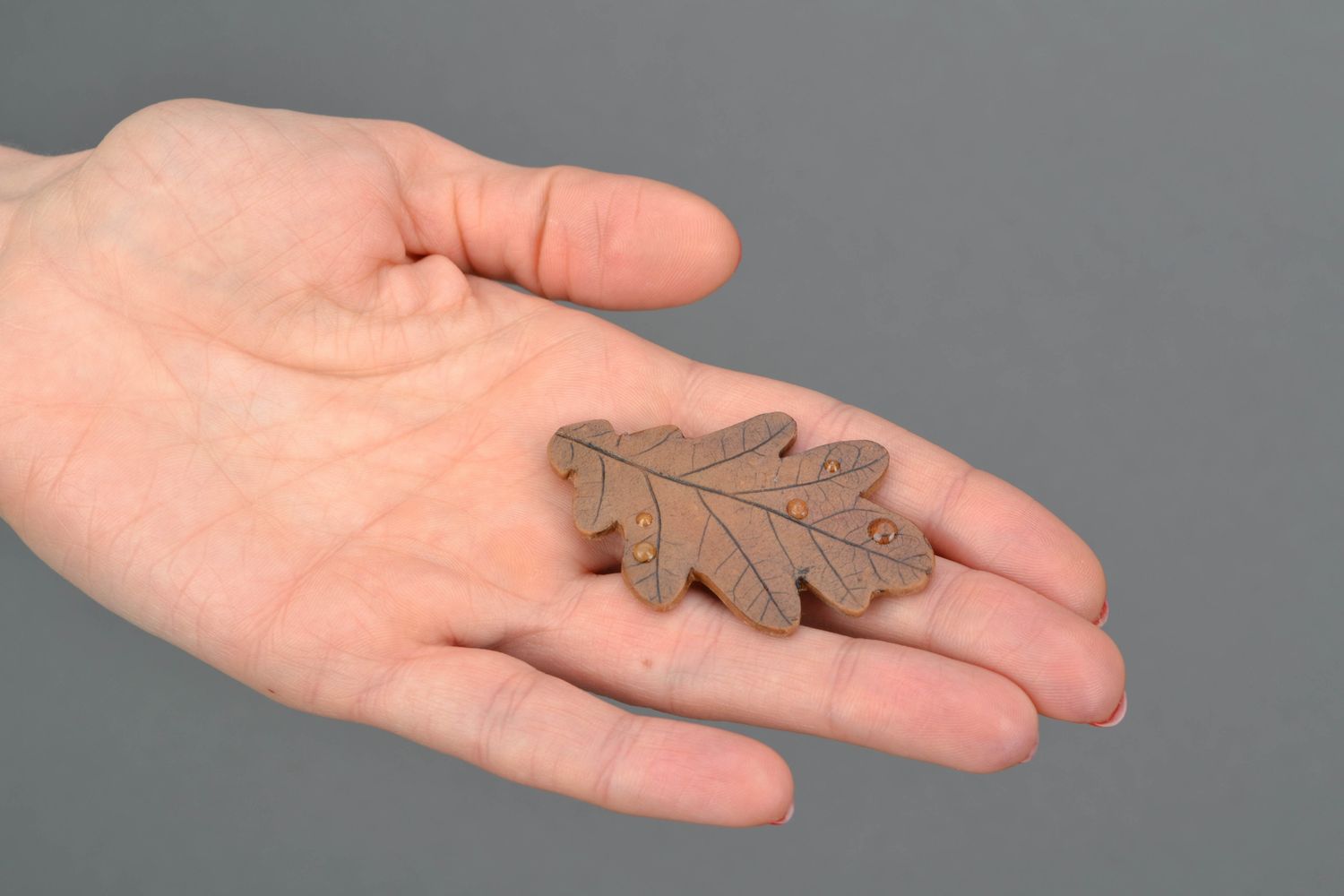 Polymer clay brooch in the shape of oak leaf photo 2