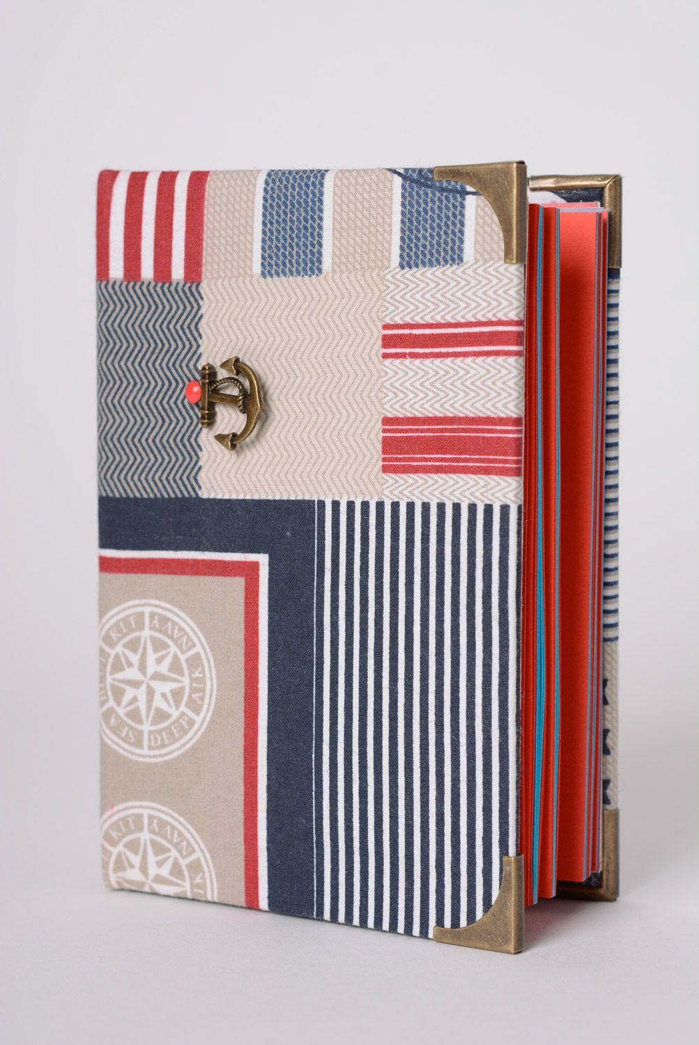 Beautiful designer handmade notebook with fabric cover in marine style photo 1