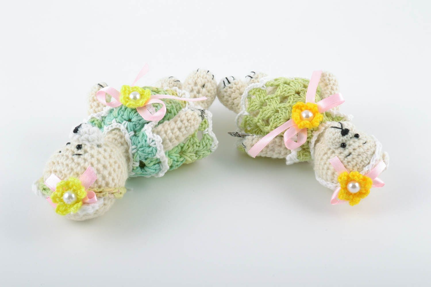 Set of handmade crocheted beautiful toys Bears 2 pieces present for children photo 5