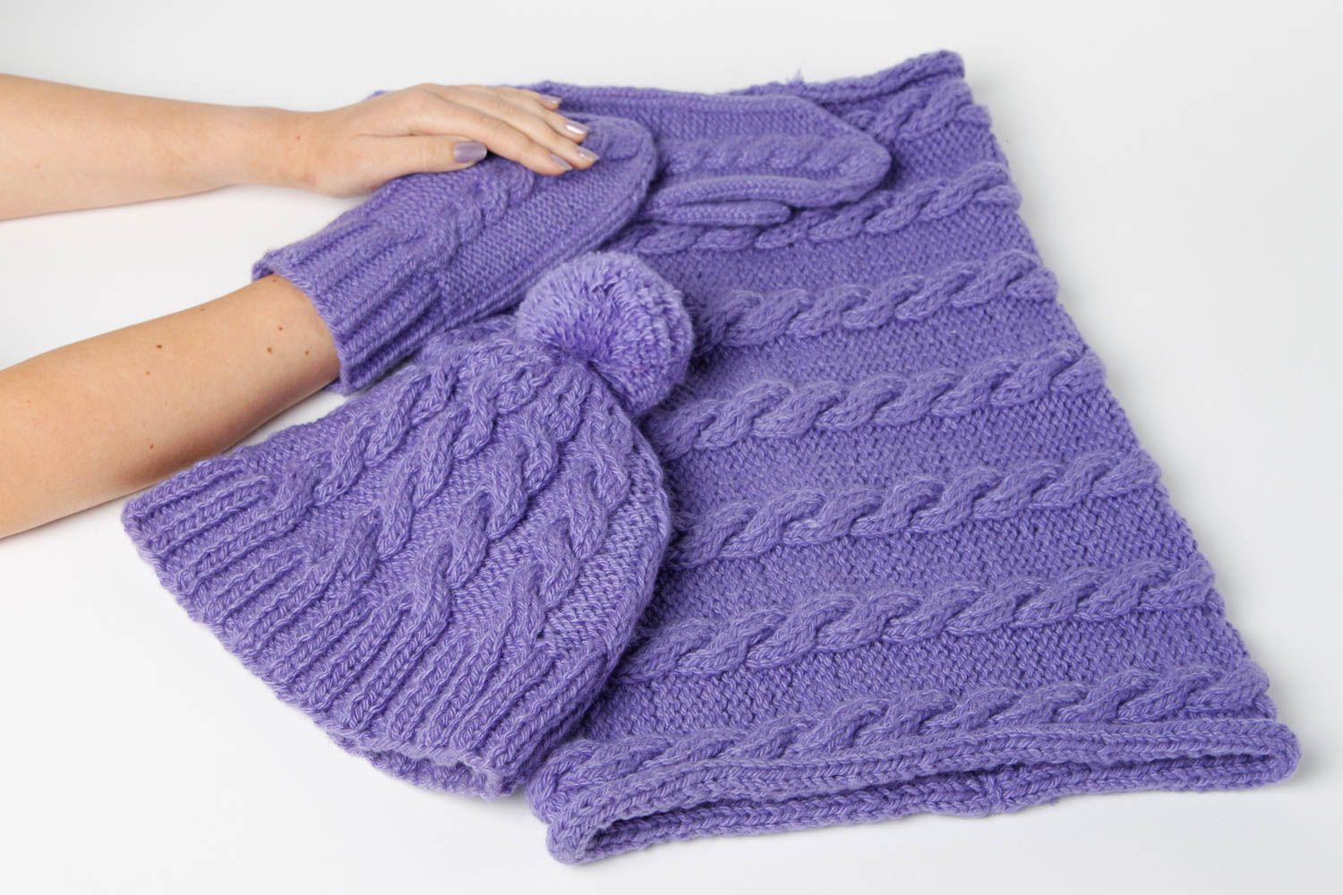Handmade knitted mittens winter hat winter accessories designer scarf photo 2