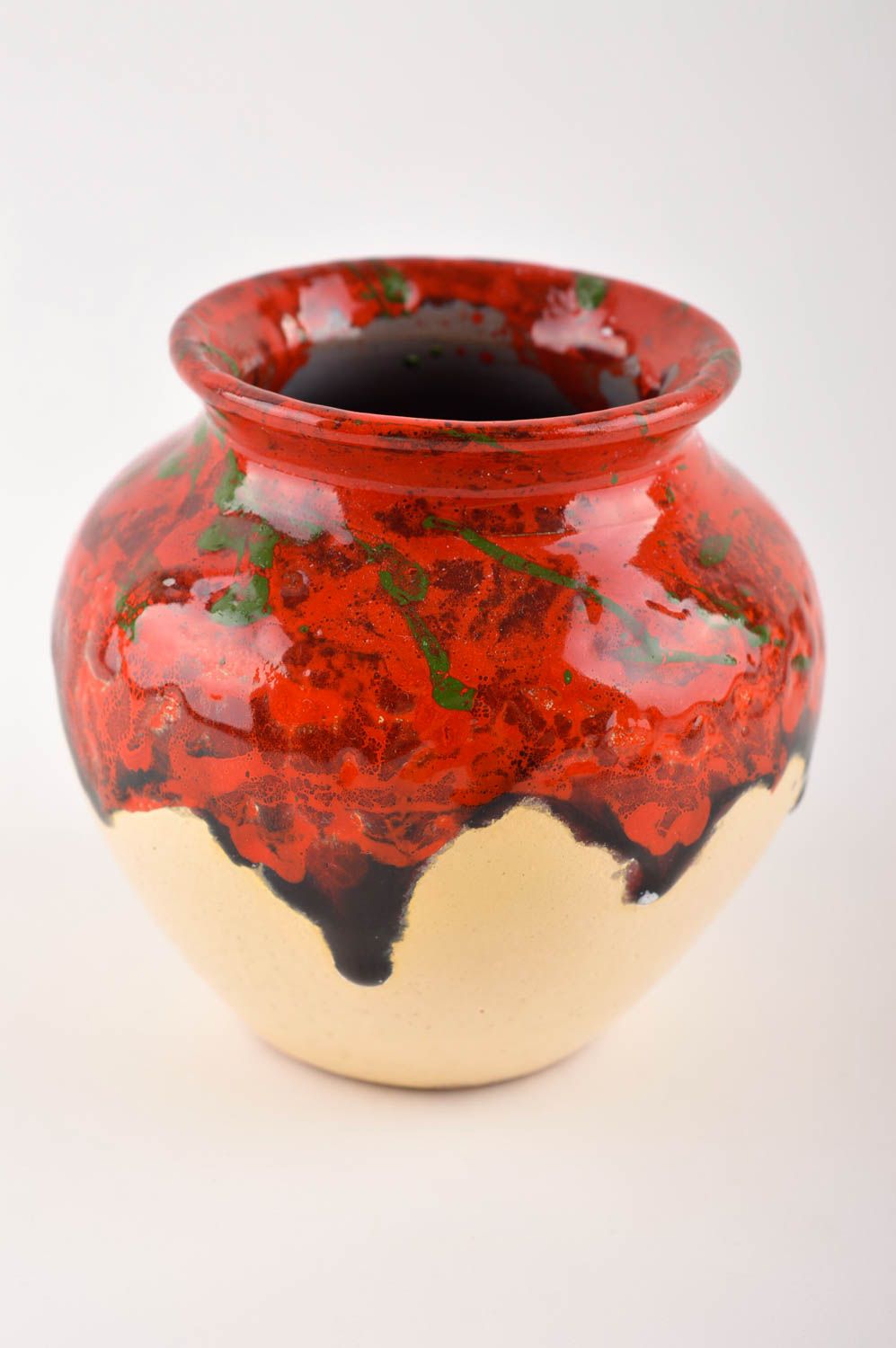 Vase argile Déco maison fait main avec peinture rouge Cadeau original design photo 2