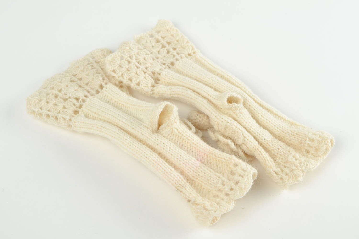 Mitaines tricot fait main Gants mitaines laine design beige Accessoire femme photo 5