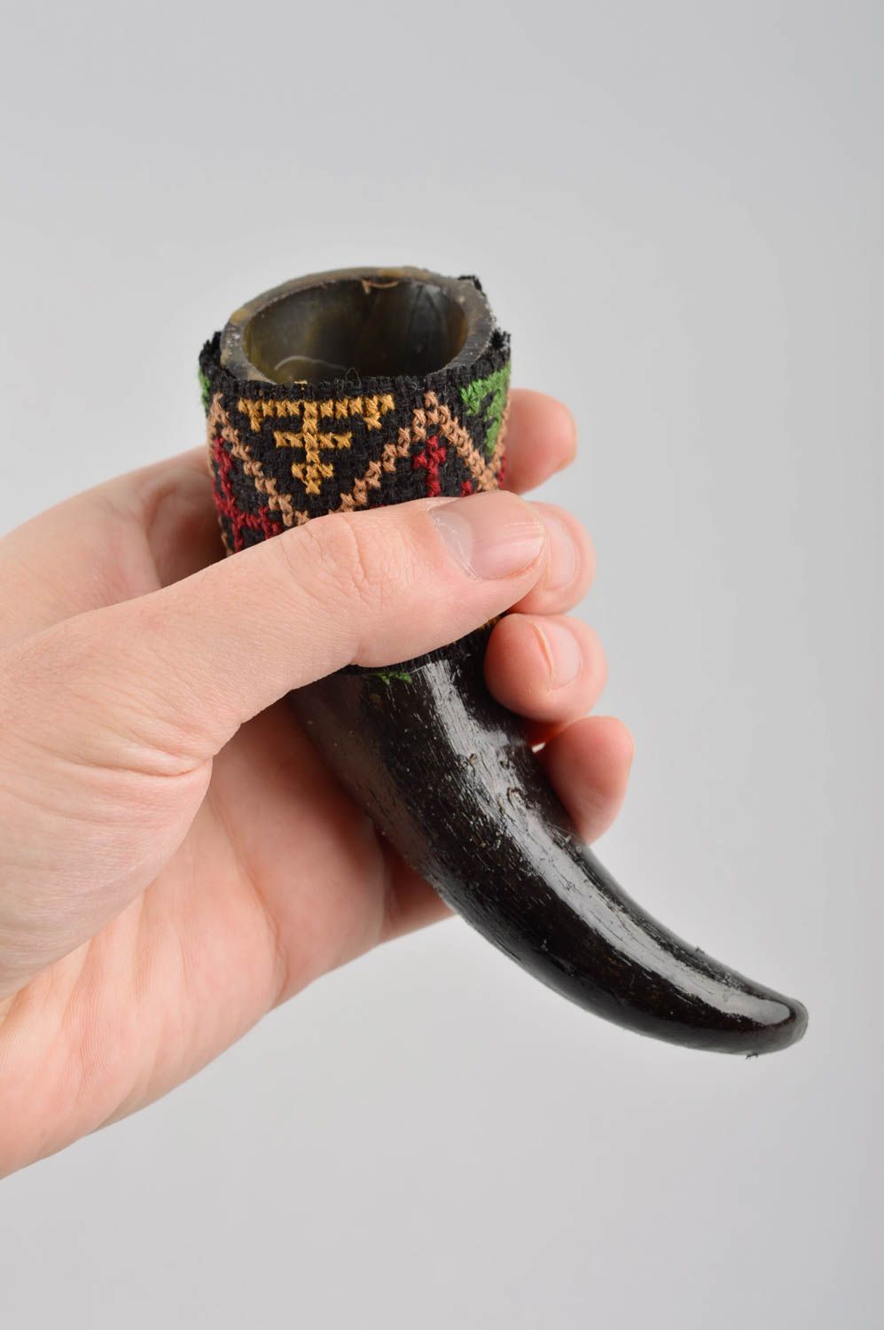 Handmade ware in ethnic style designer horn for drinking cute interesting glass photo 5