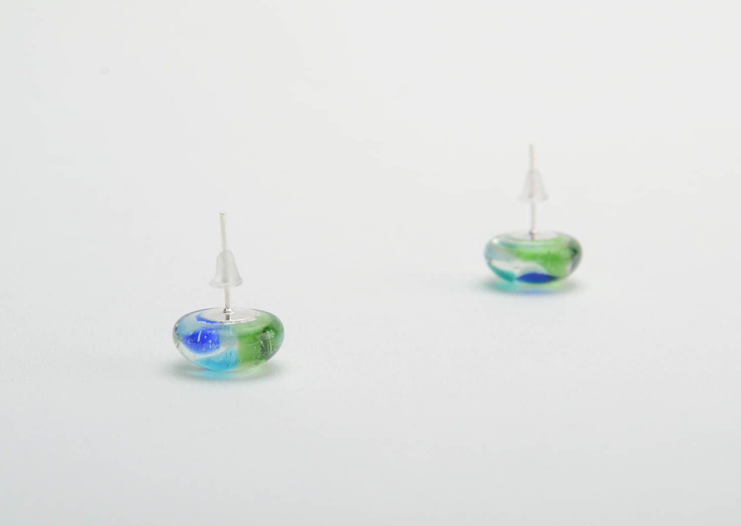 Colored stud earrings fusing glass handmade small round beautiful jewelry photo 4