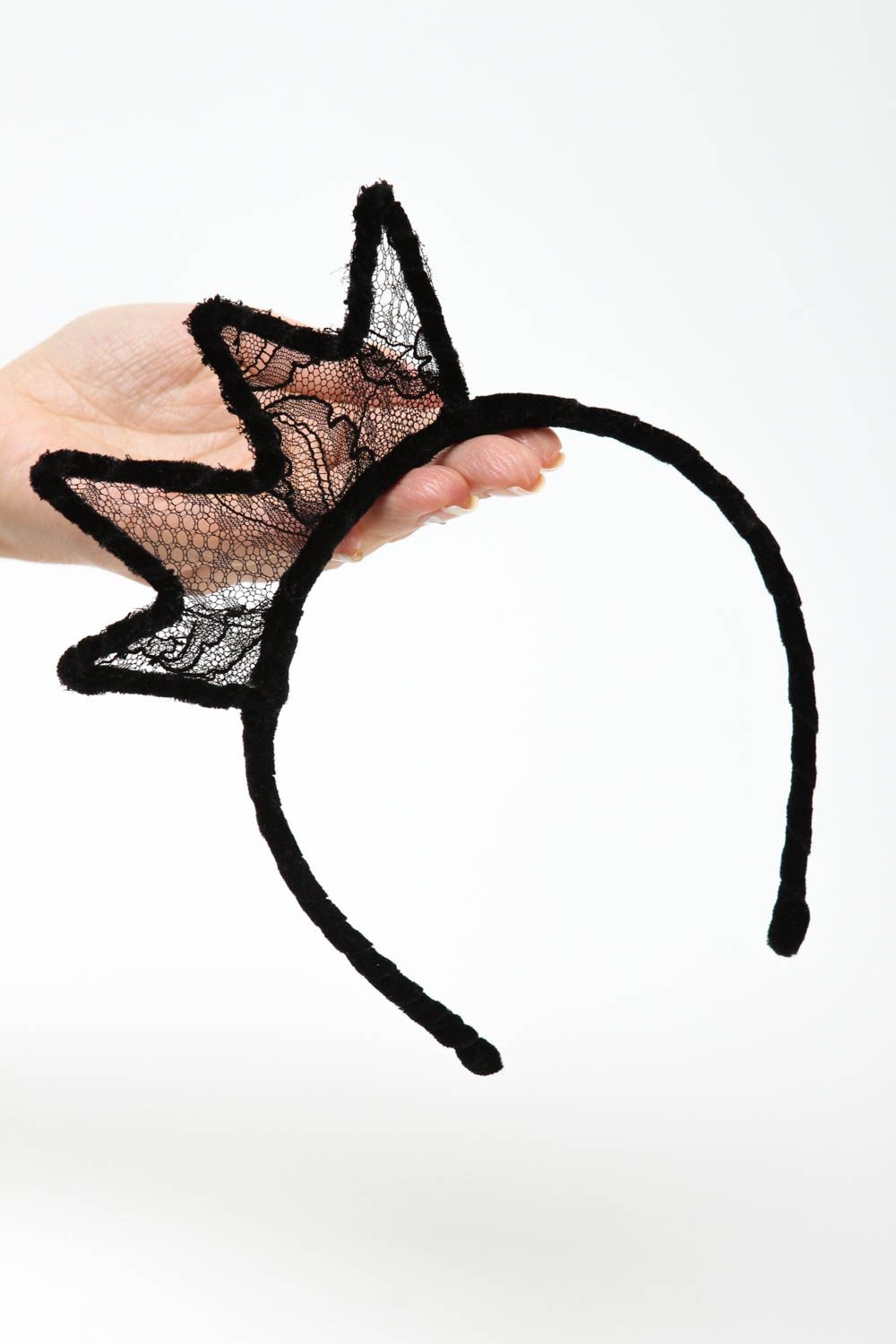 Serre-tête fantaisie Bijou fait main noir en dentelle Accessoire cheveux photo 5