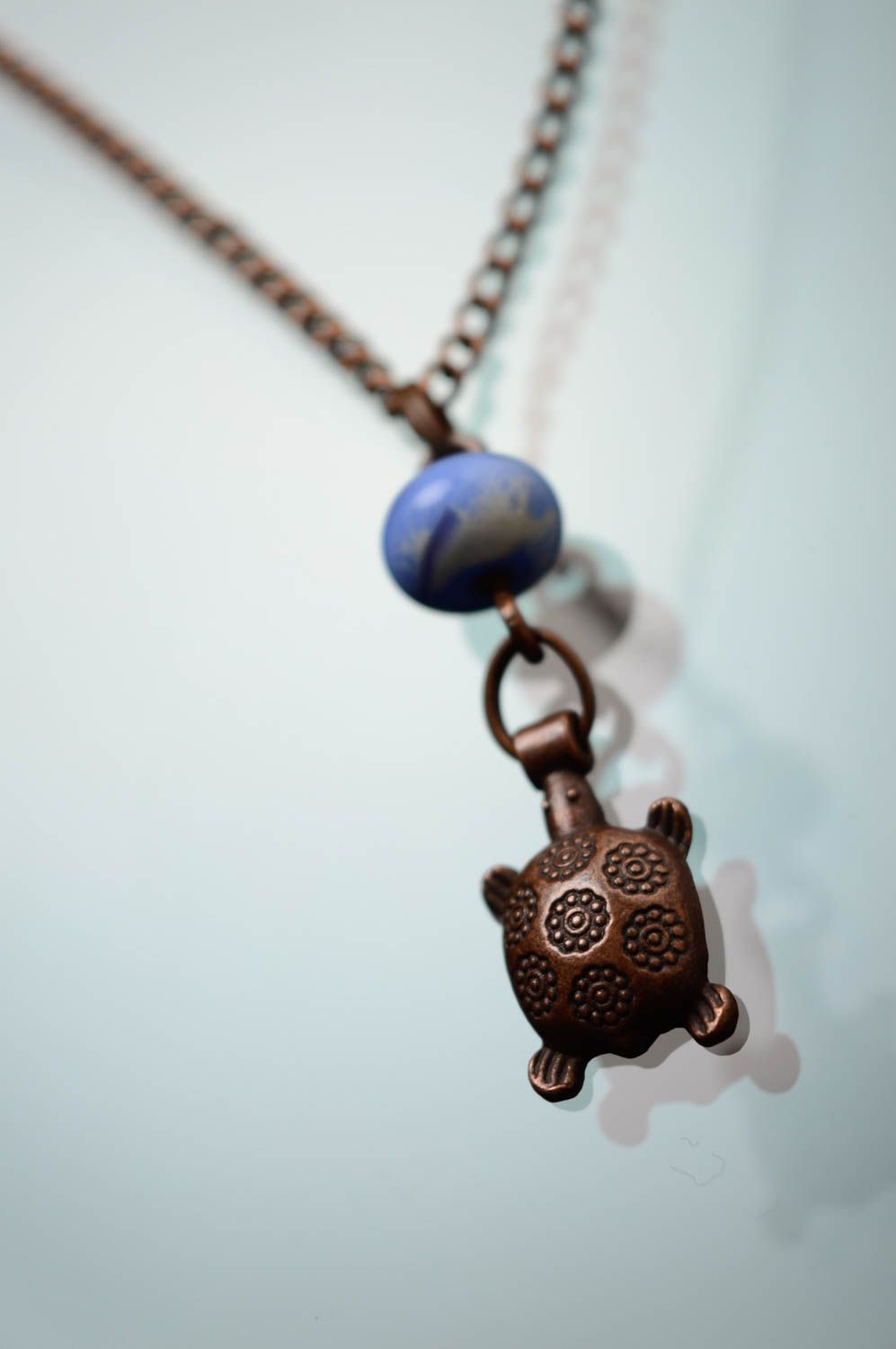 Copper pendant with lampwork bead Turtle photo 5