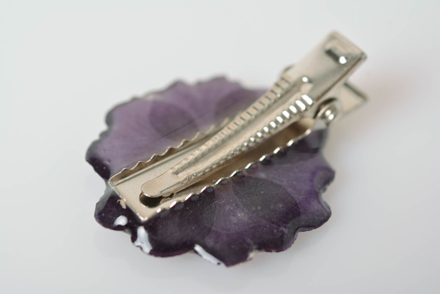 Beautiful handmade metal barrette with dried flower coated with epoxy hair clip photo 4