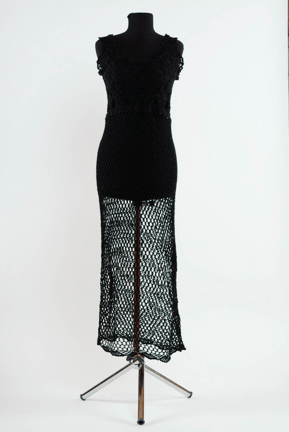 Robe noire en coton tricotée au crochet photo 1