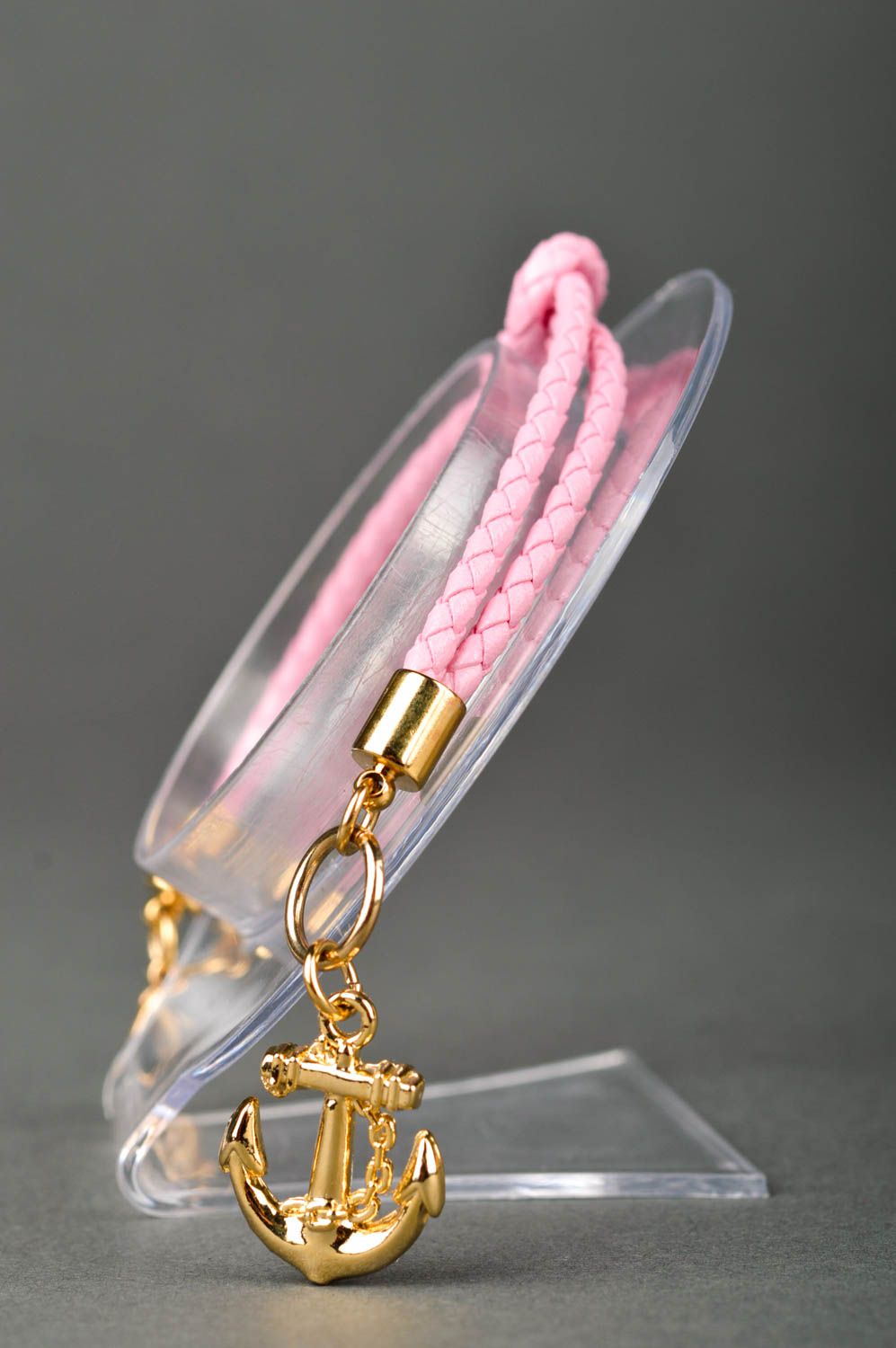 Bracelet tressé en cuir Bijou fait main rose-doré élégant Cadeau pour femme photo 3