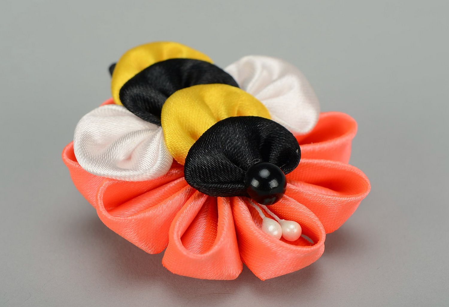 Decorative barrette made from satin ribbons photo 1
