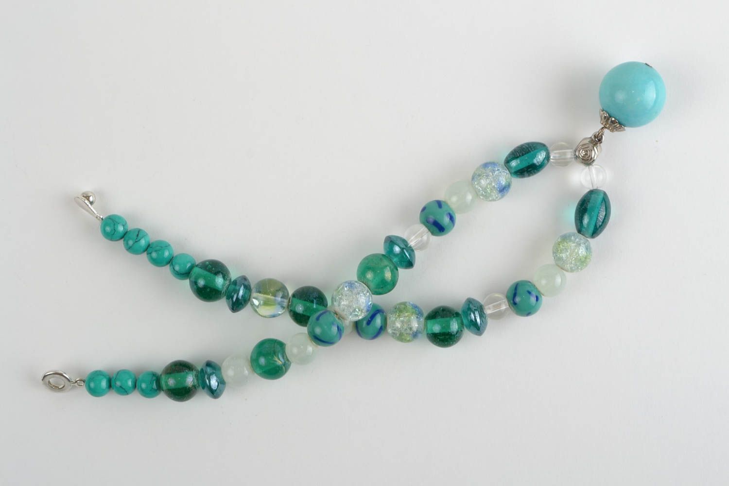 Handmade designer women's necklace with glass beads of turquoise color festive photo 3