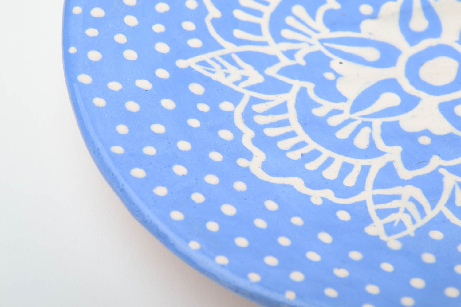 Keramik Untertasse mit Muster blau weiß schön elegant für Küche handgemacht  foto 3