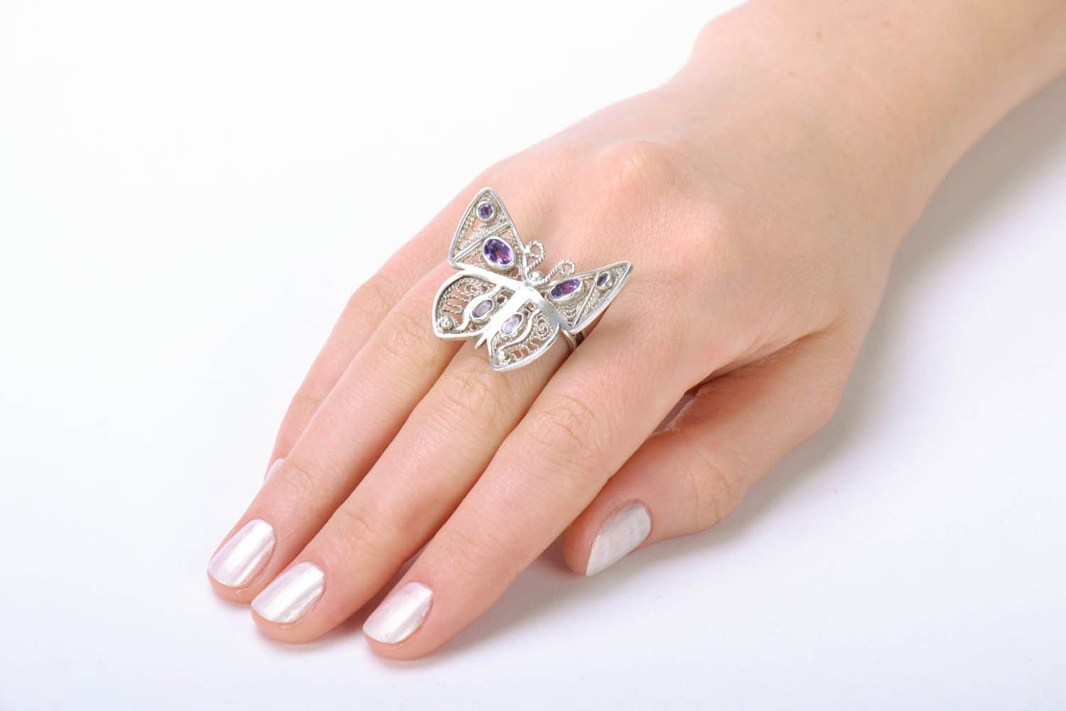 Silver ring with amethyst Butterfly photo 5