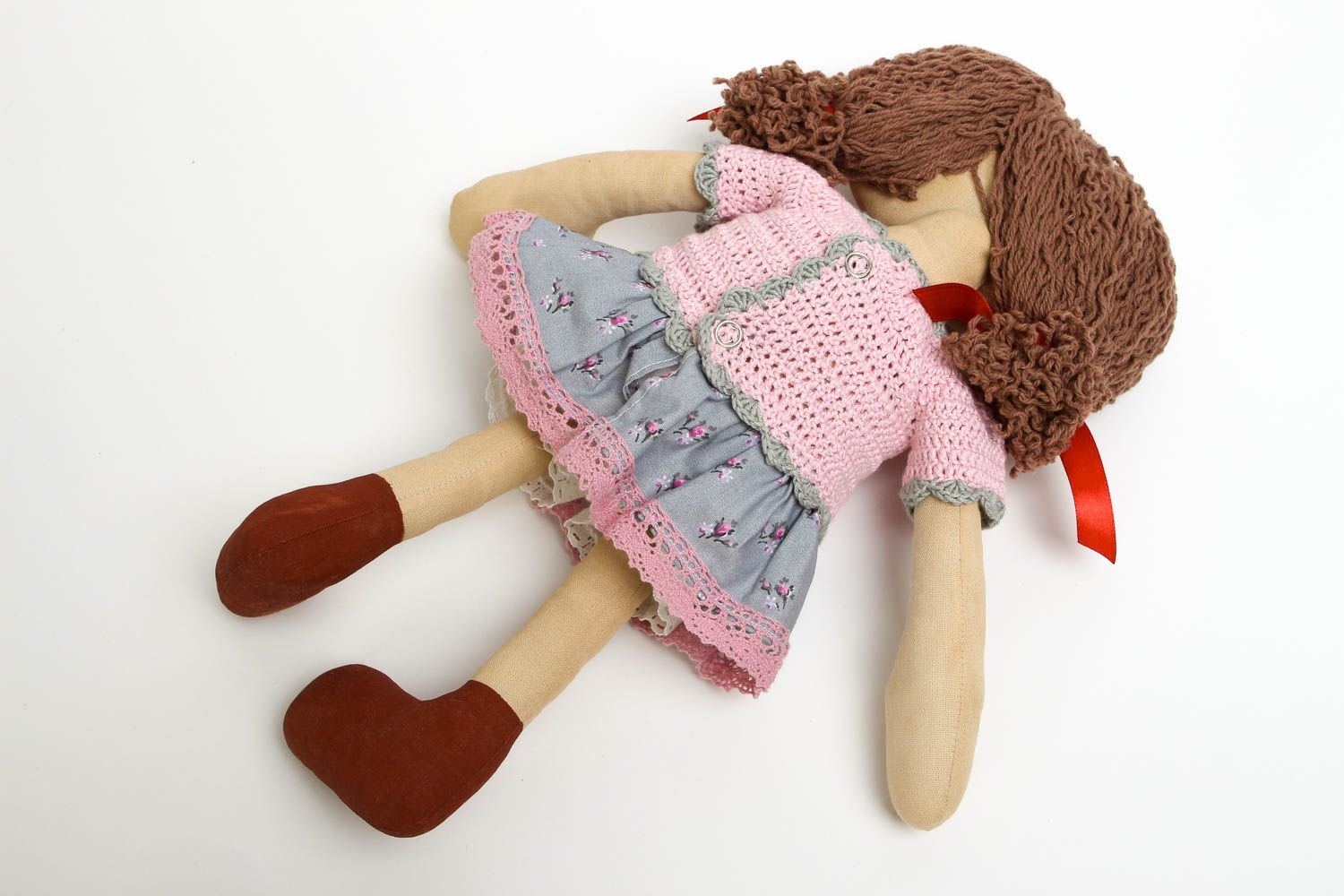 Handmade Designer Puppe im Kleid Stoff Spielzeug braunhaarige schöne Puppe foto 4