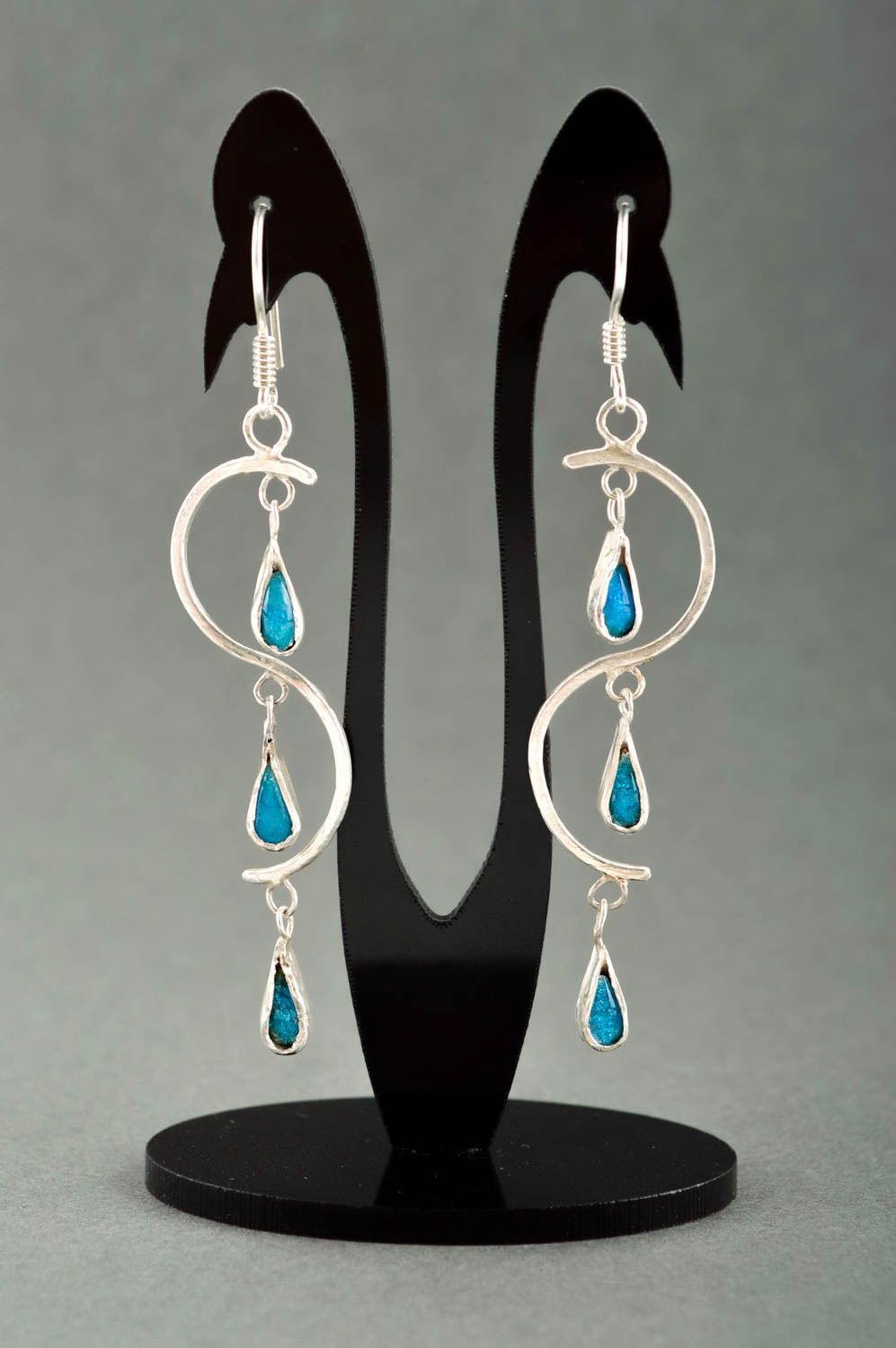Handmade jewelry metal earrings dangling earrings designer accessories photo 1