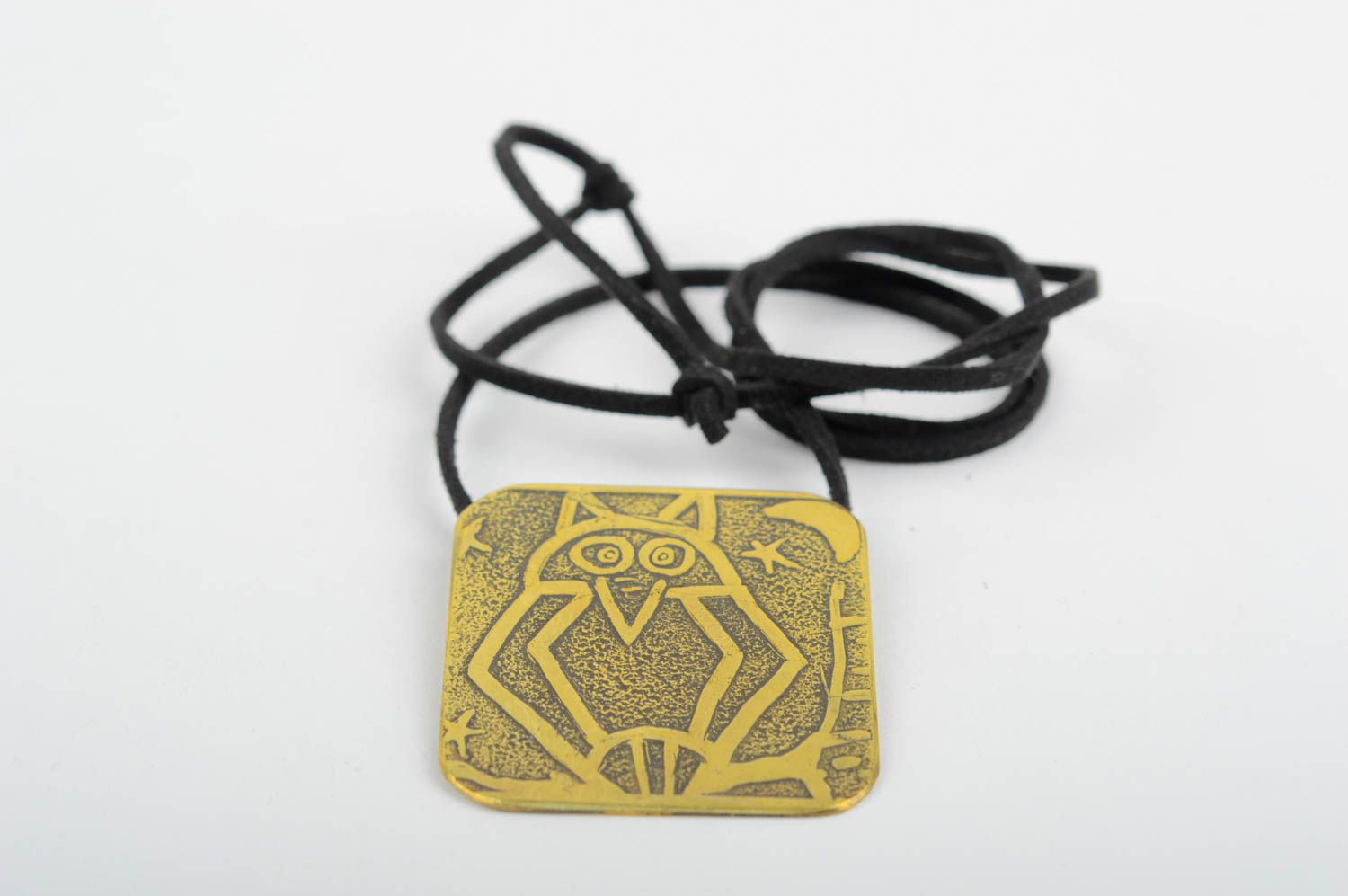 Handmade unusual metal pendant accessory on lace stylish brass pendant photo 3
