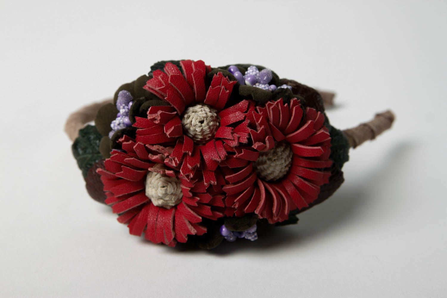 Beautiful handmade leather flower headband fashion accessories for girls photo 3