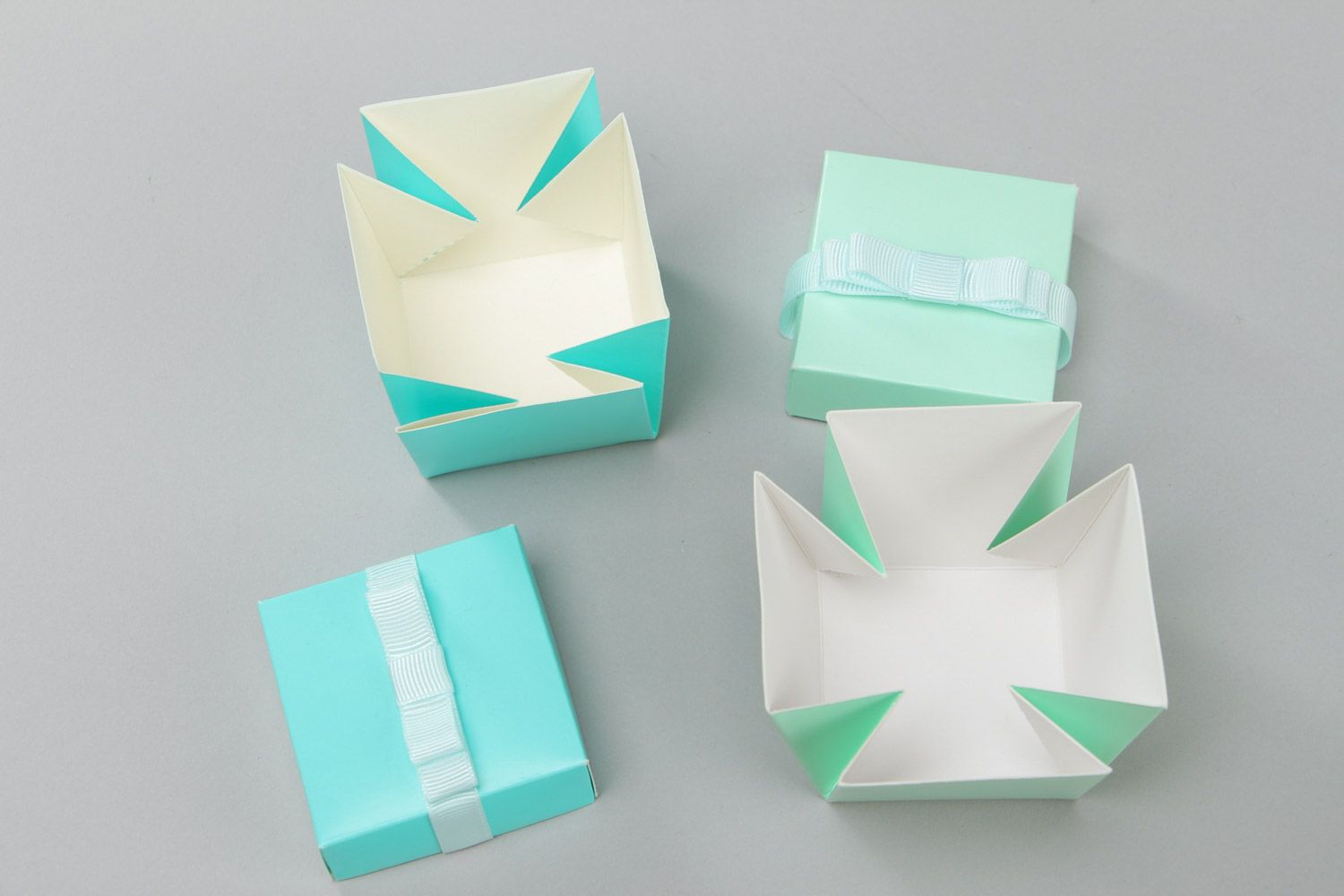 Set of 2 handmade decorative carton gift boxes of mint and turquoise colors photo 4