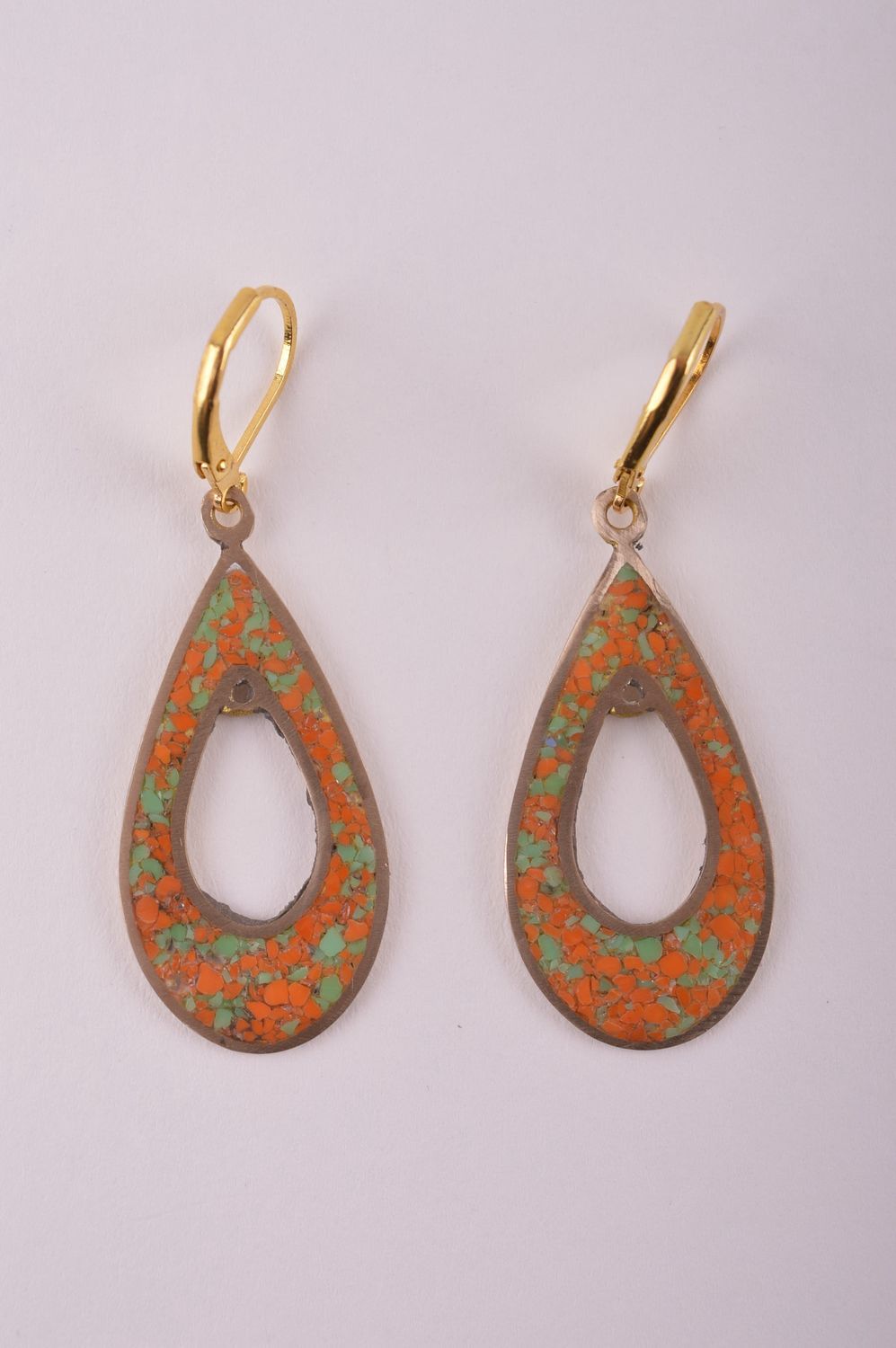 Unusual handmade brass earrings teardrop metal earrings gemstone earrings photo 3