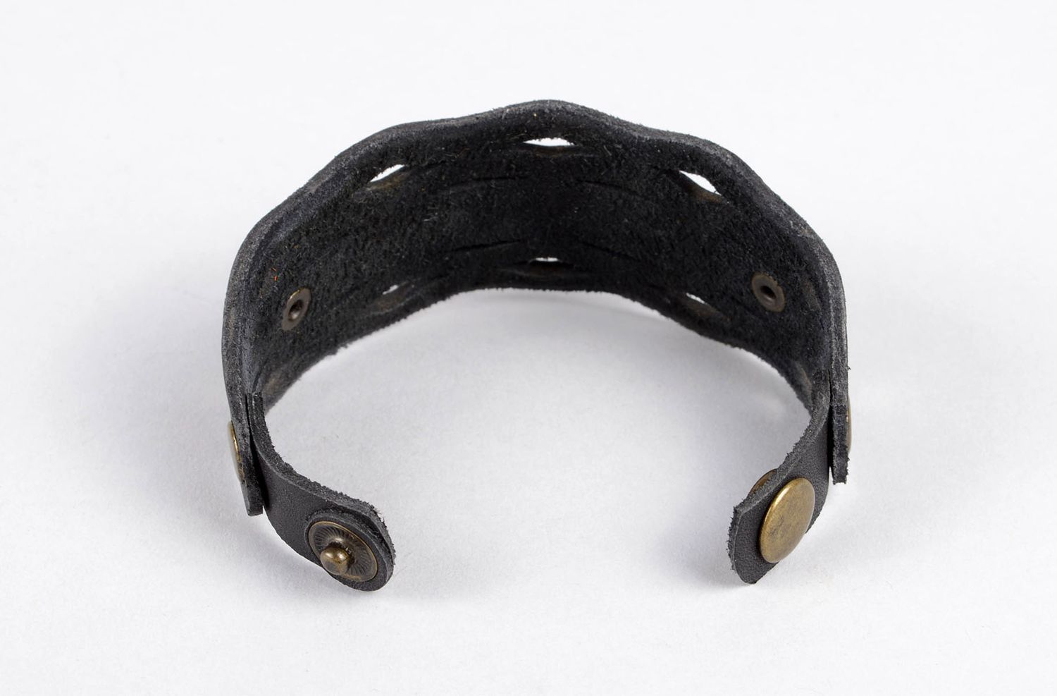 Bracelet en cuir Bijou fait main Accessoire femme large original noir design photo 3