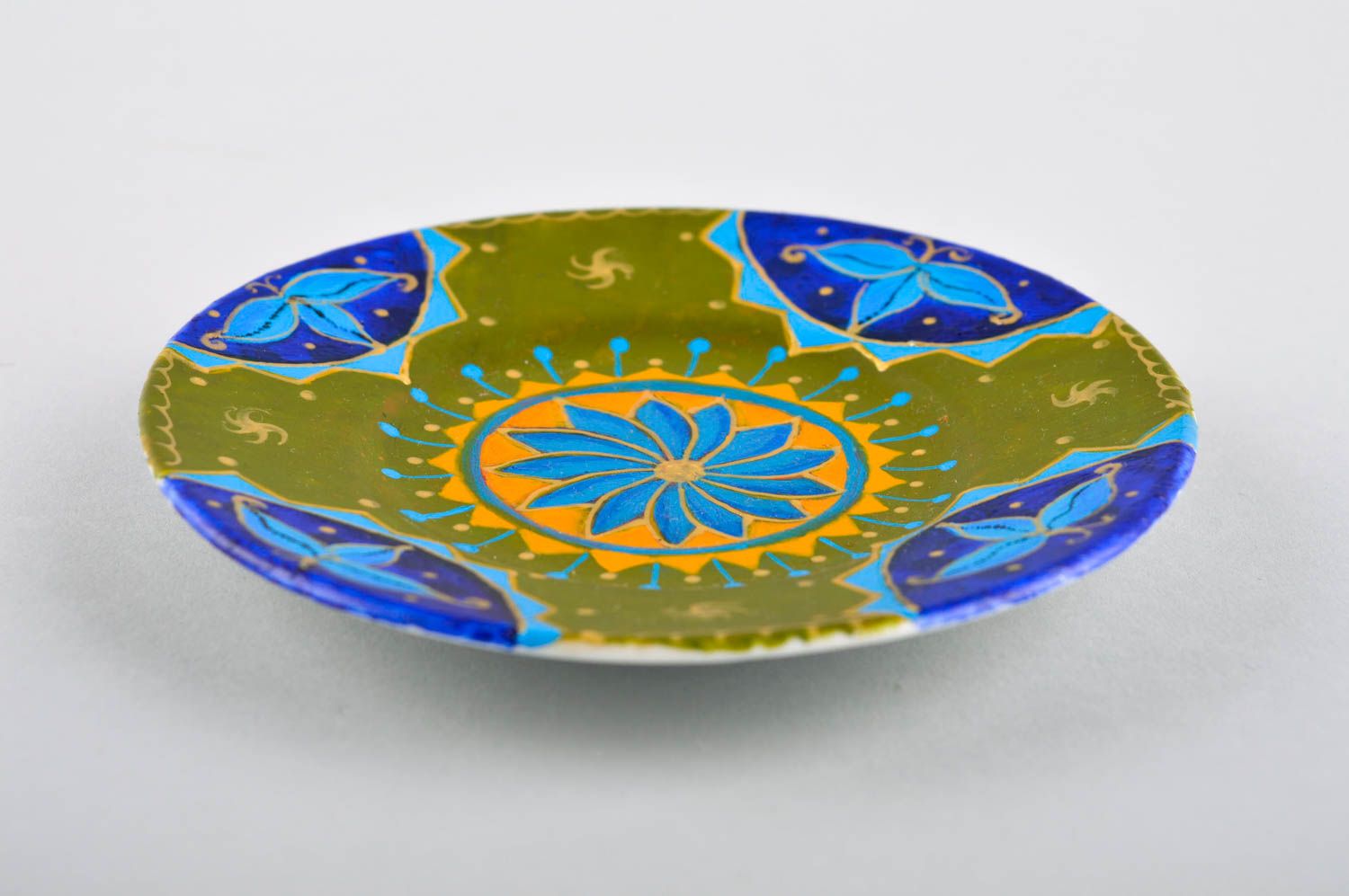 Декоративная тарелка ручной работы расписная тарелка зеленая декор для кухни фото 4