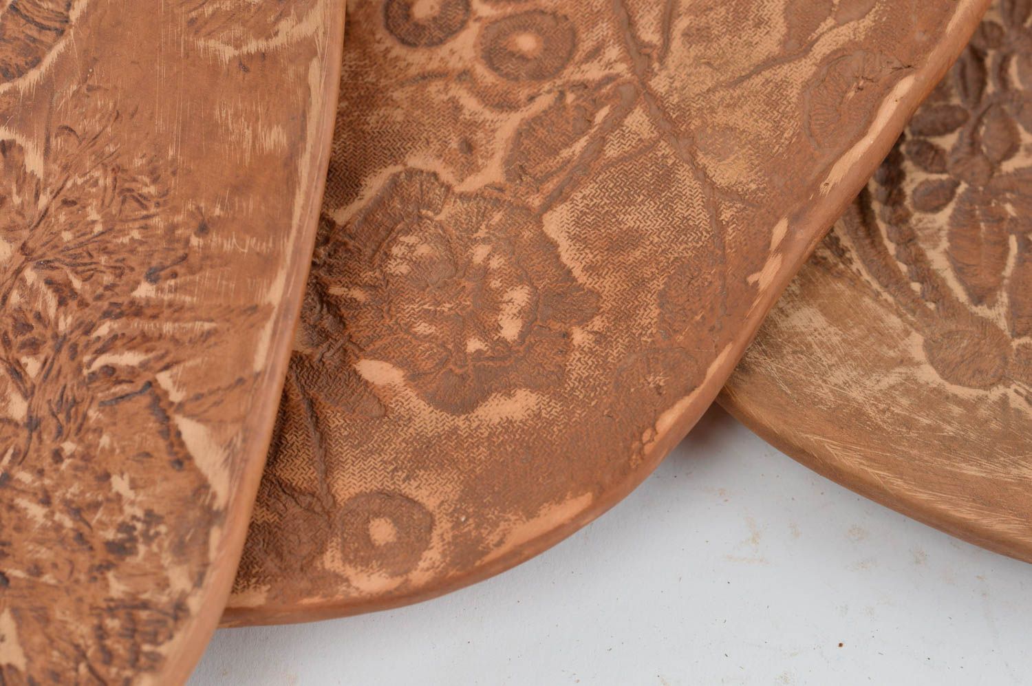 Flaches handgemachtes Keramik Teller Set mit Muster für Süßigkeiten oder Früchte foto 5