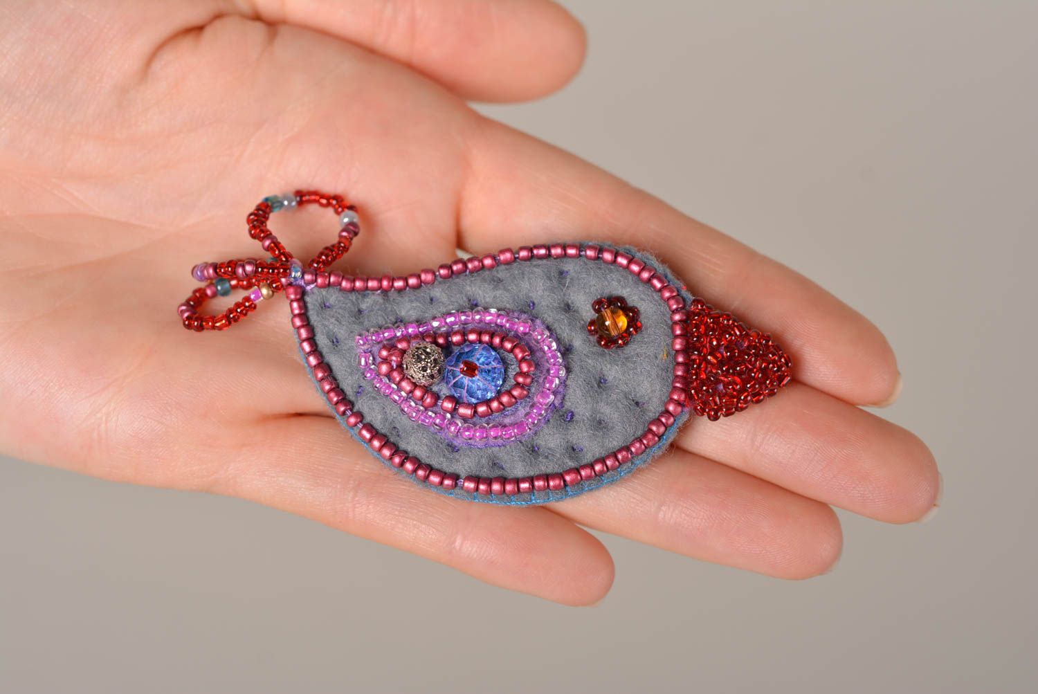 Unusual handmade textile brooch pin beaded brooch artisan jewelry designs photo 3