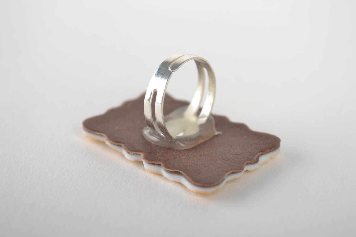 Перстень из полимерной глины ручной работы с регулируемым размером красивое фото 3