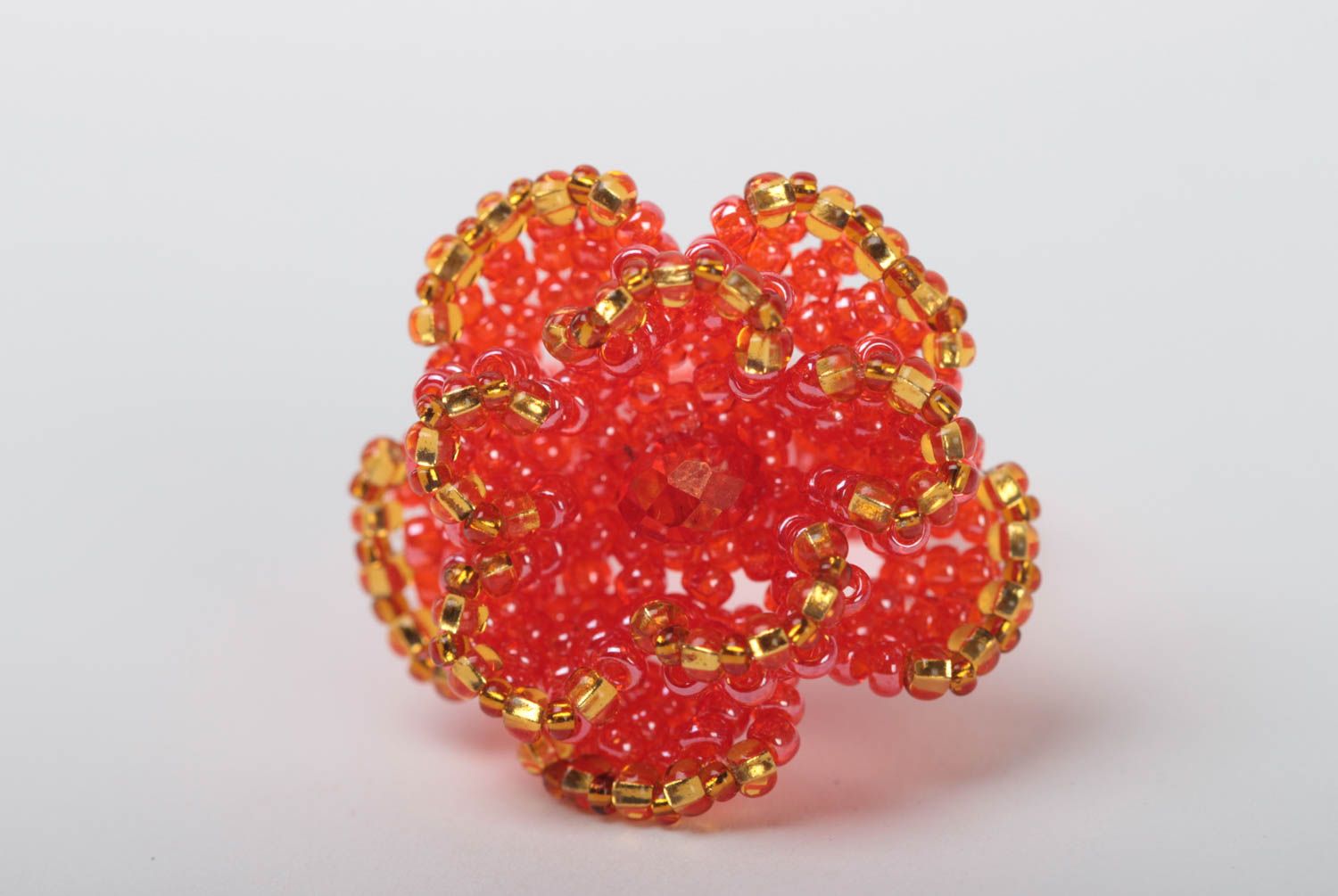 Bague en perles de rocaille avec fleur faite main rouge pour enfants et adultes photo 2
