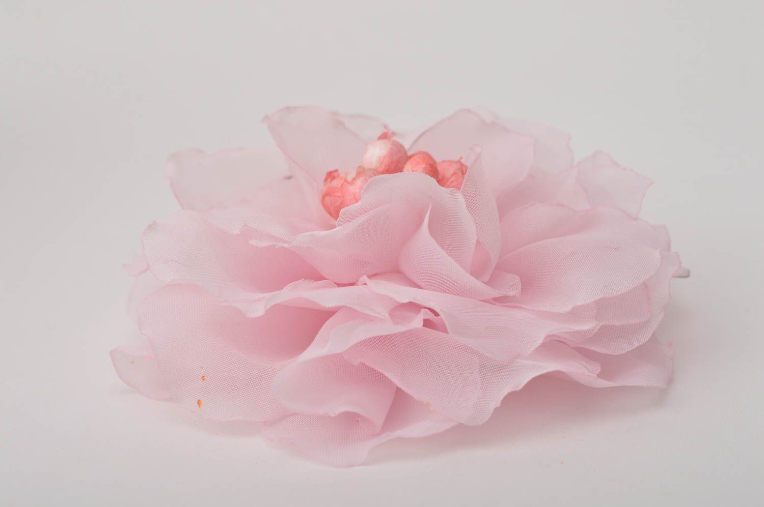 Broche Barrette fleur en satin rose faite main grande Cadeau pour femme photo 2