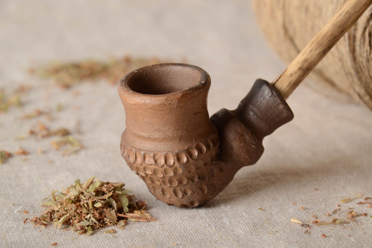 Сувенирная глиняная курительная трубка ручной работы авторская красивая фото 1