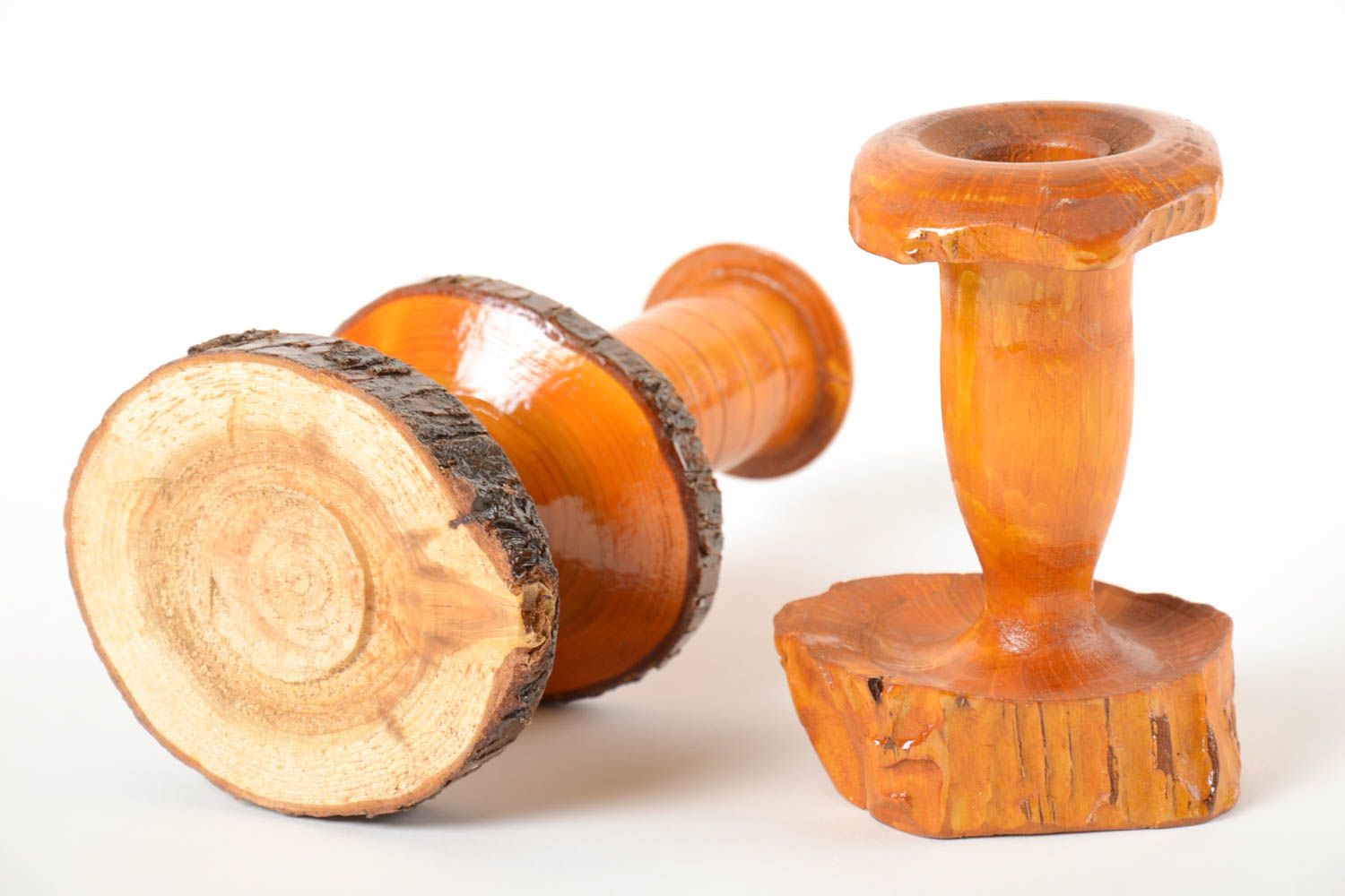 Candeleros de madera hechos a mano decoración de hogar soporte para velas foto 5