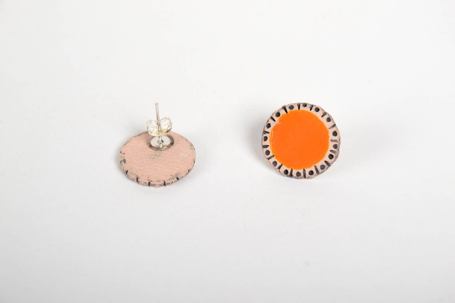 Серьги ручной работы серьги из керамики оранжевые оригинальные сережки гвоздики фото 5