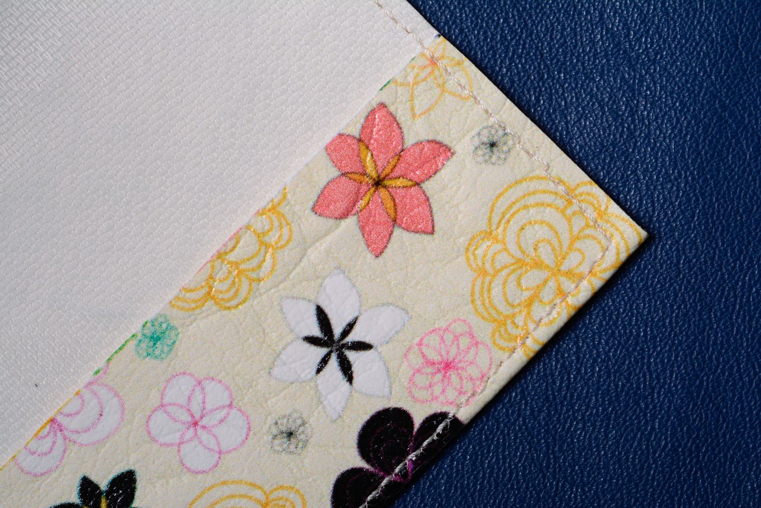 Homemade artificial leather passport cover with flower print photo 5