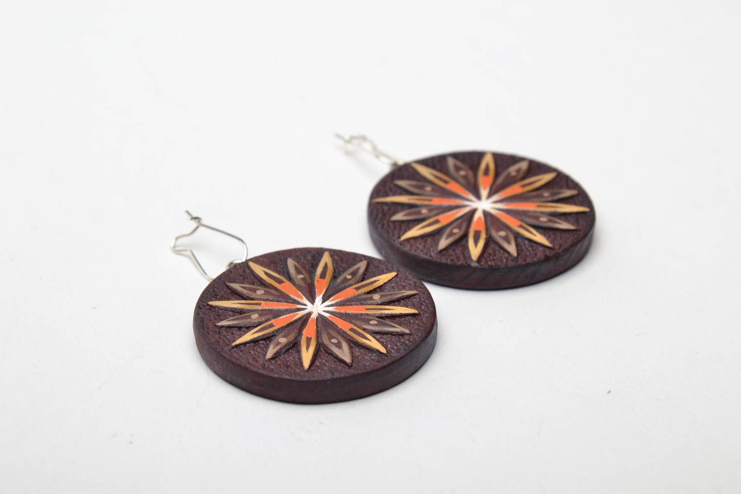 Wooden earrings with painting photo 3