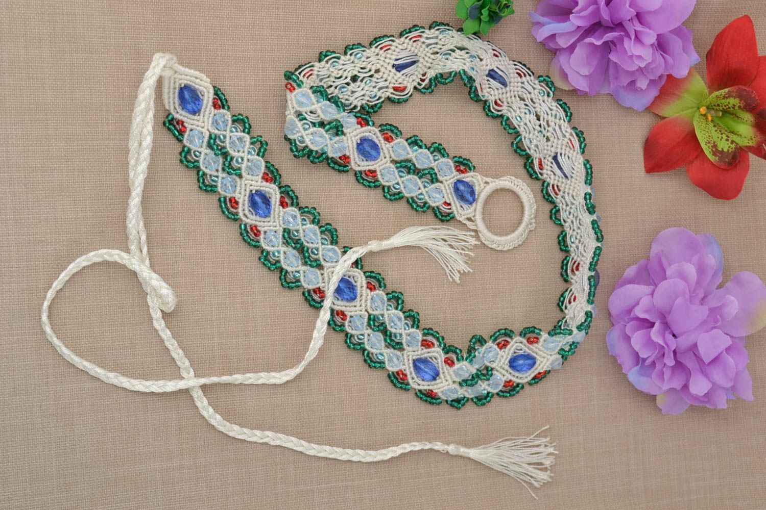 Beautiful handmade woven thread belt textile belt accessories for girls  photo 1