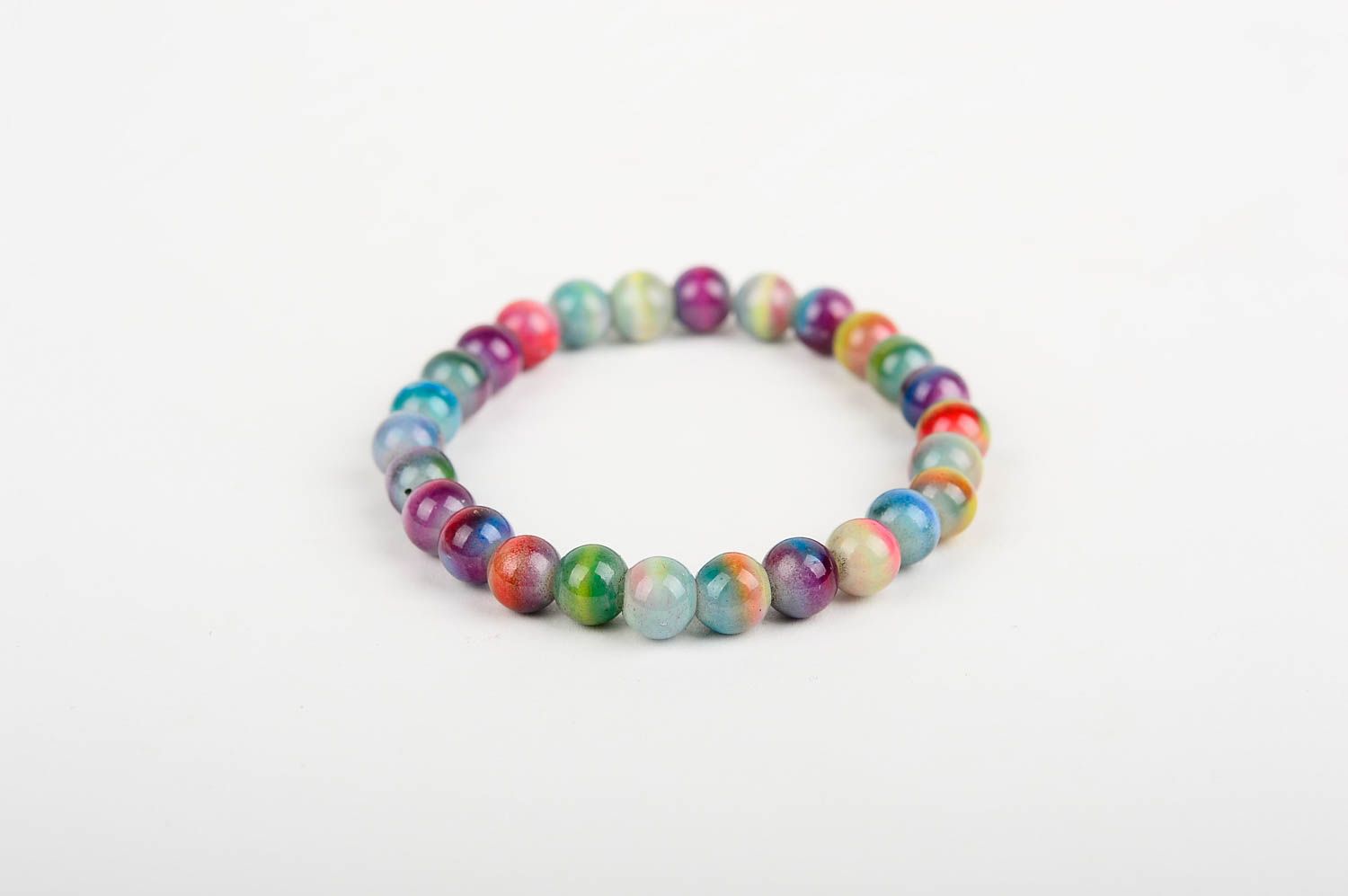 Multicolor fusion glass beads stretchy unisex bracelet photo 3