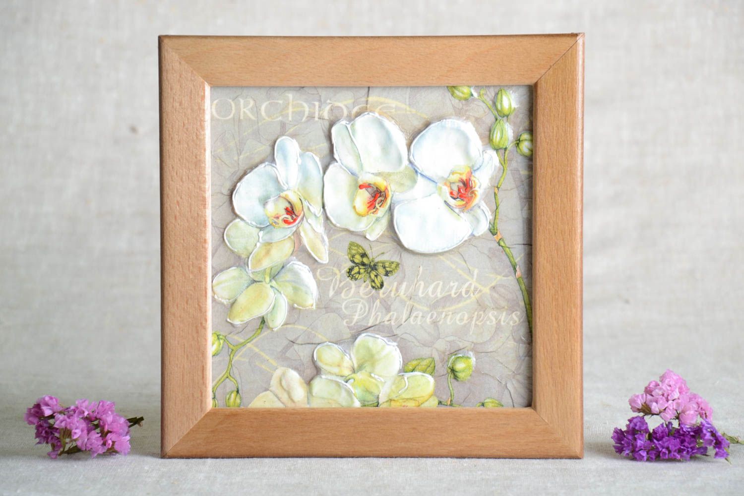 Panel decorativo adorno artesanal decoración de interior Orquídea blanca foto 1