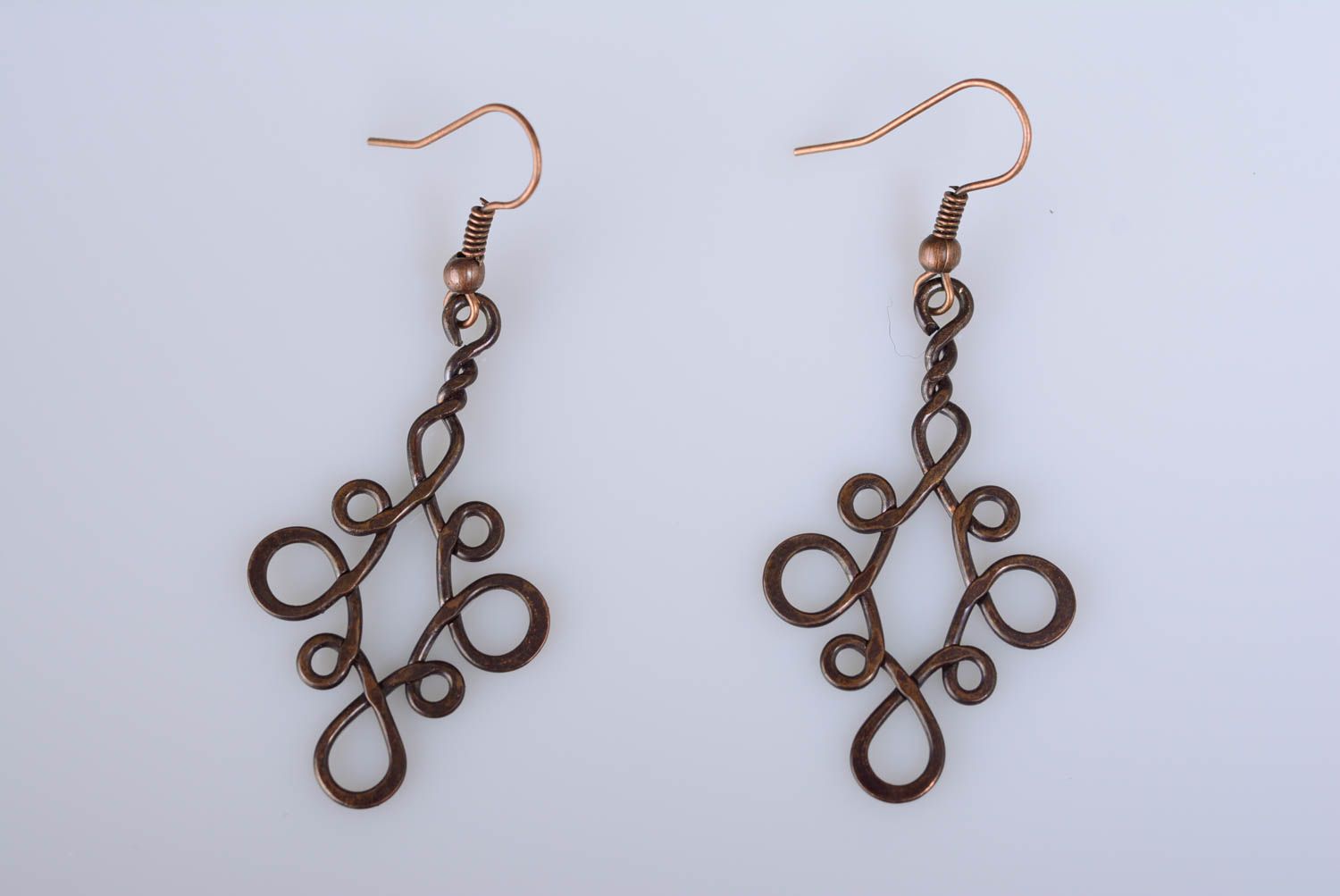 Stylish beautiful earrings copper earrings with charms handmade accessory photo 4