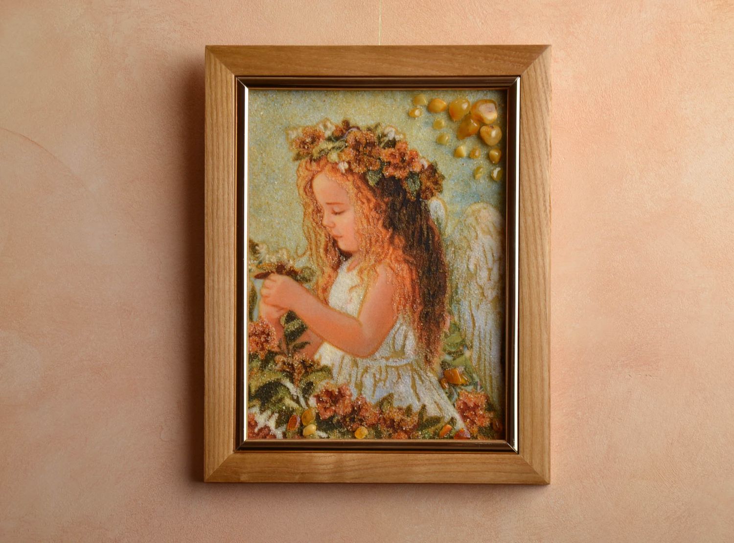 Amber decorated painting in wooden frame photo 1