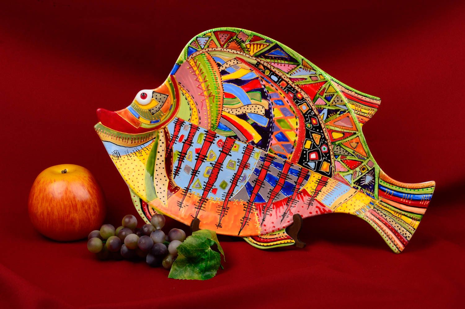 Стеклянная тарелка ручной работы декоративная тарелка Рыба декор для дома фото 1