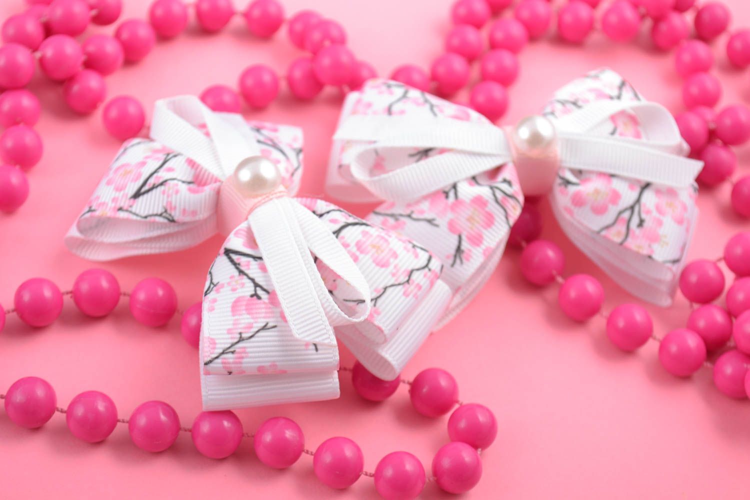 Noeuds en rubans faits main pour accessoires blanc rose 2 pièces Sakura photo 1