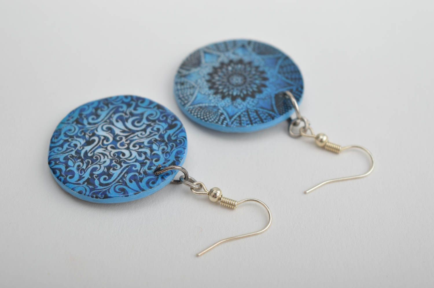 Unusual handmade plastic earrings blue dangle earrings modern jewelry for girls photo 3