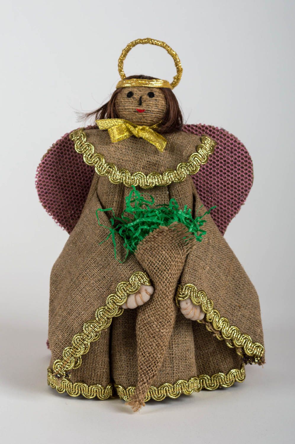 Jolie poupée décorative en toile de sac et papier faite main originale Ange photo 2